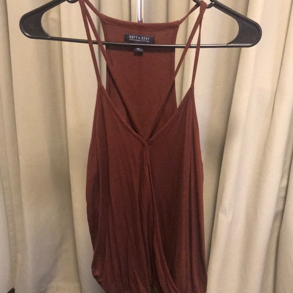 American Eagle Soft Maroon Criss Cross Tank